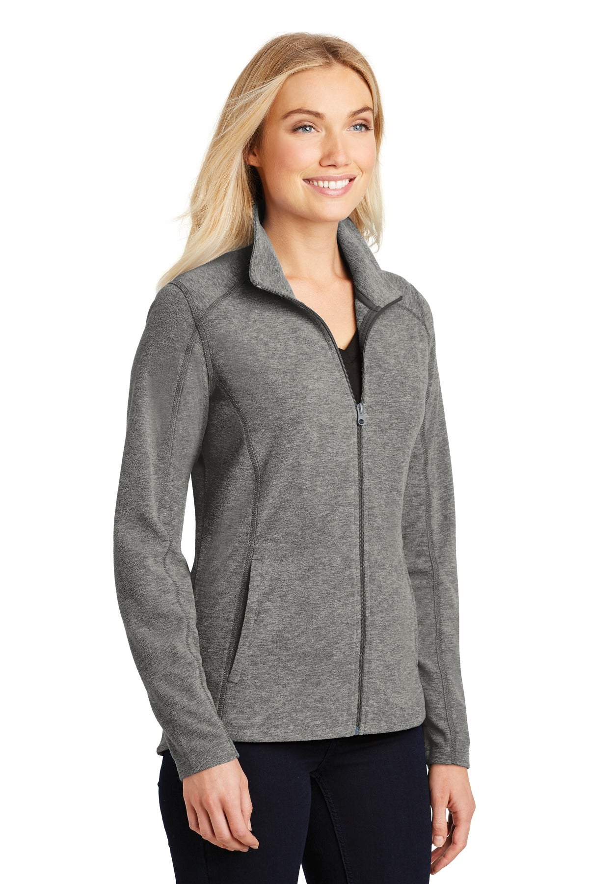 Pearl Grey Hea Port Authority Women's Heather Microfleece Full-Zip Jacket. L235