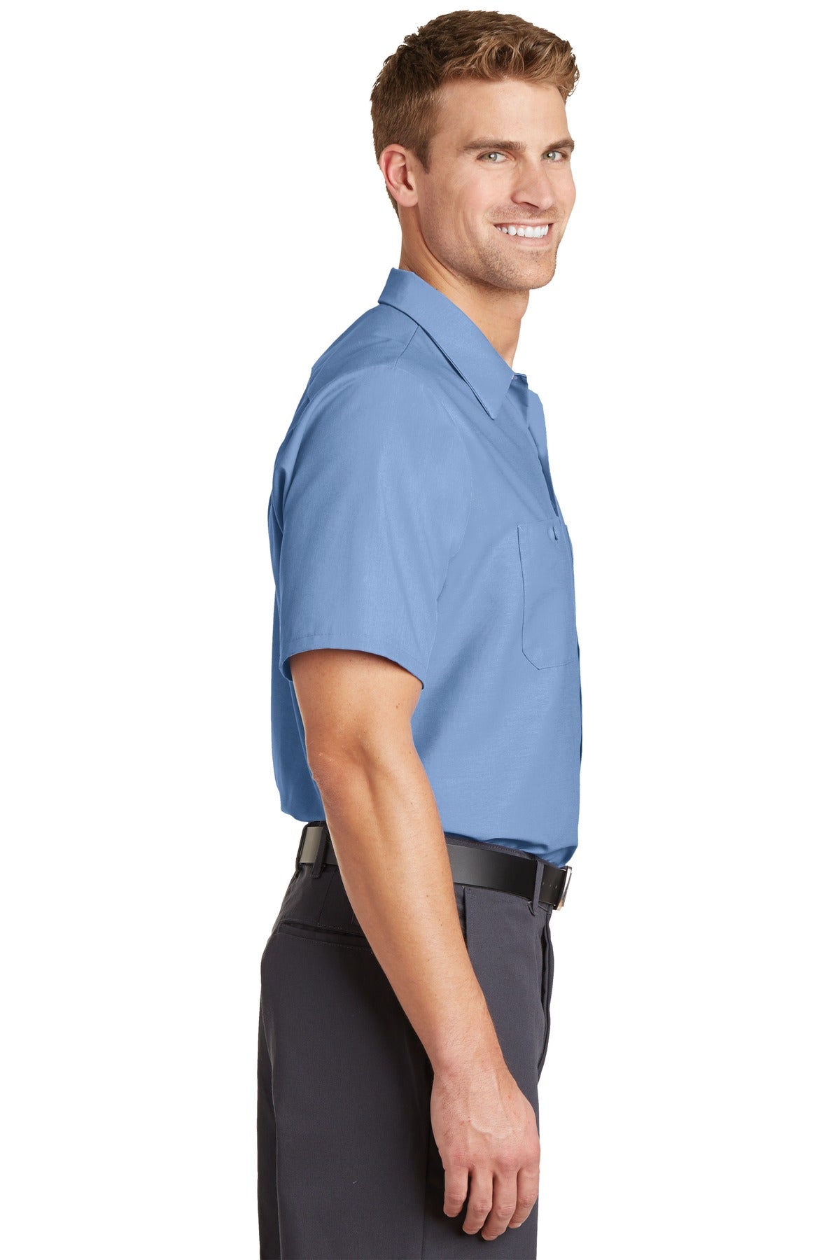 Petrol Blue Red Kap Long Size, Short Sleeve Industrial Work Shirt. SP24LONG