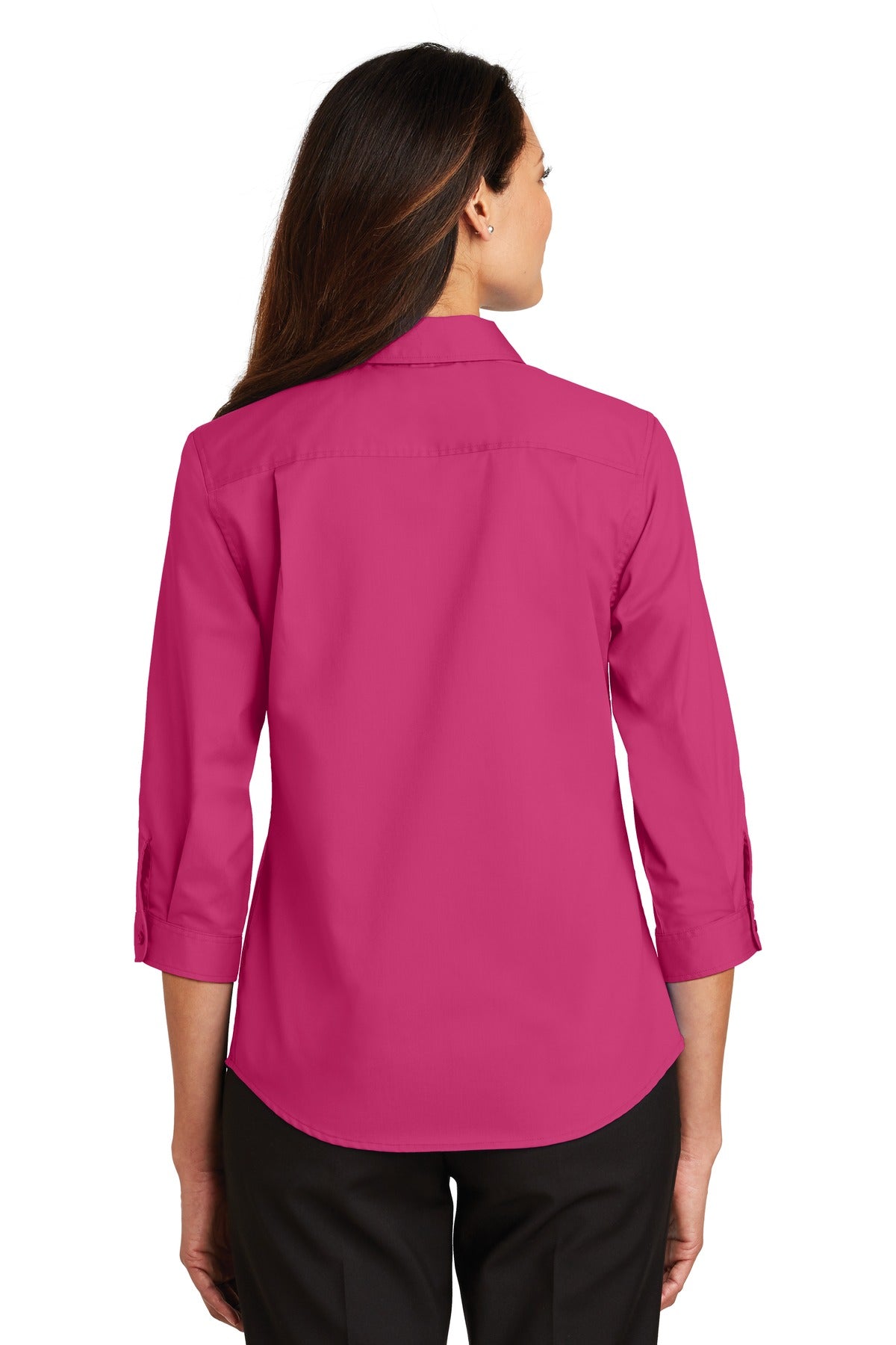 Pink Azalea Port Authority Women's 3/4-Sleeve SuperPro Twill Shirt. L665