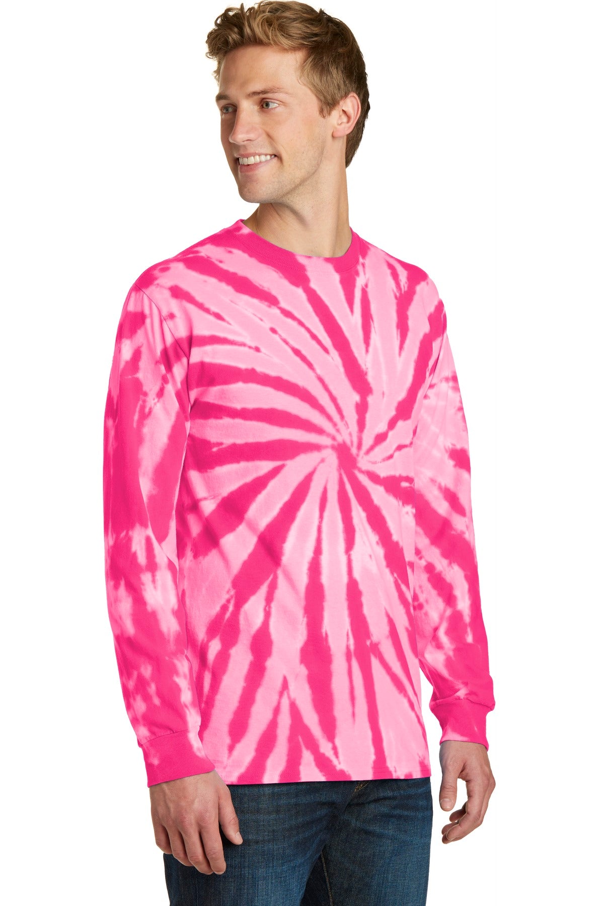 Pink Port & Company Tie-Dye Long Sleeve Tee. PC147LS