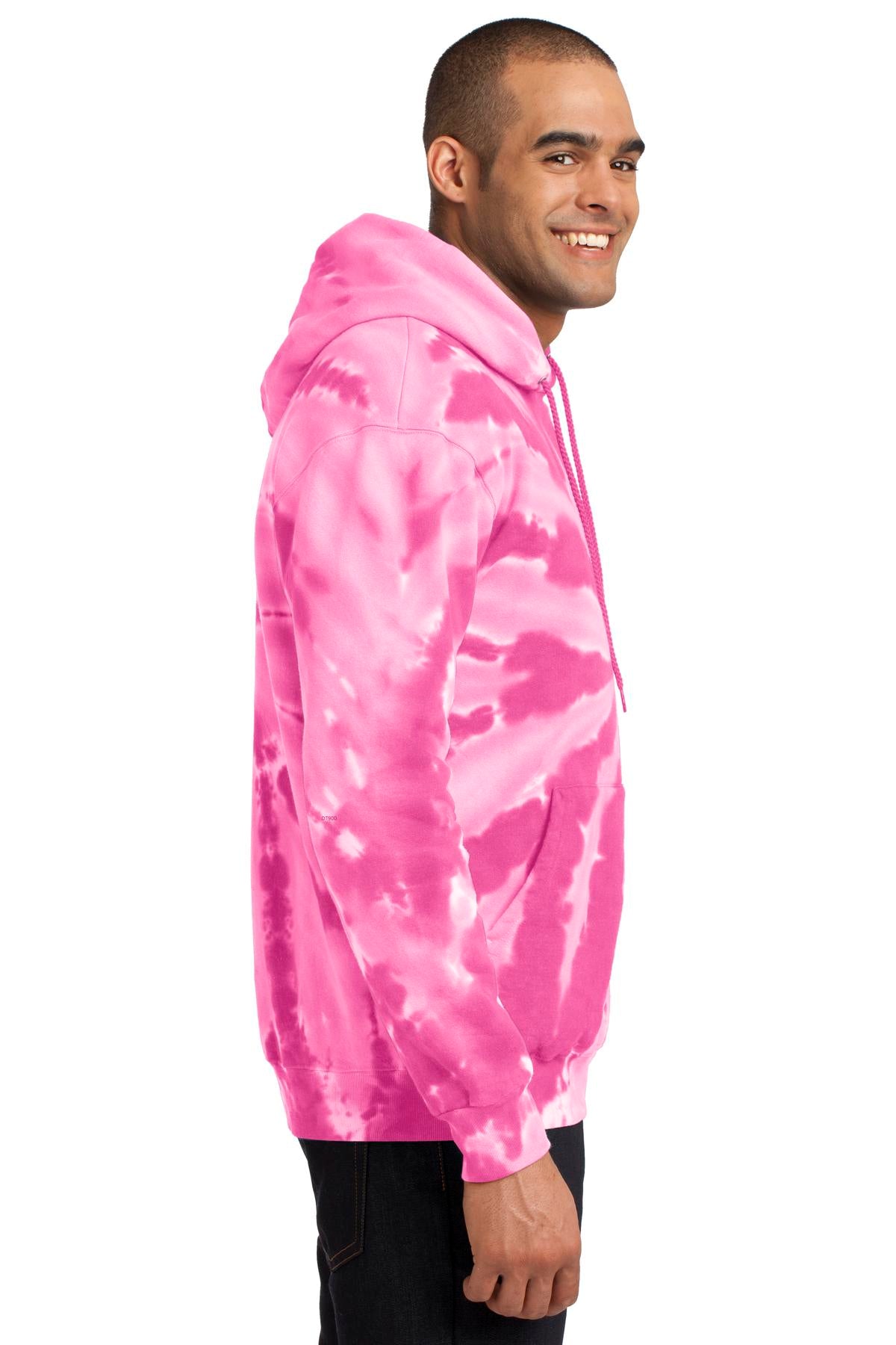 Pink Port & Company Tie-Dye Pullover Hooded Sweatshirt. PC146