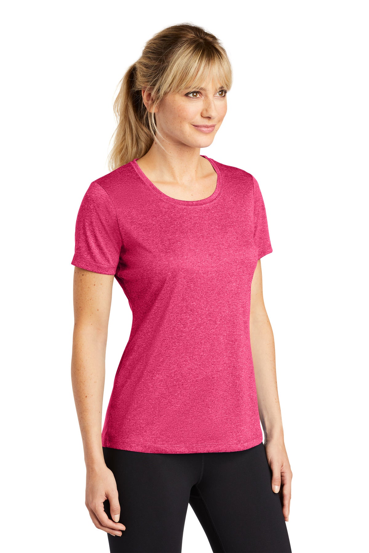 Pink Rasp Hthr Sport-Tek Women's Heather Contender Scoop Neck Tee. LST360