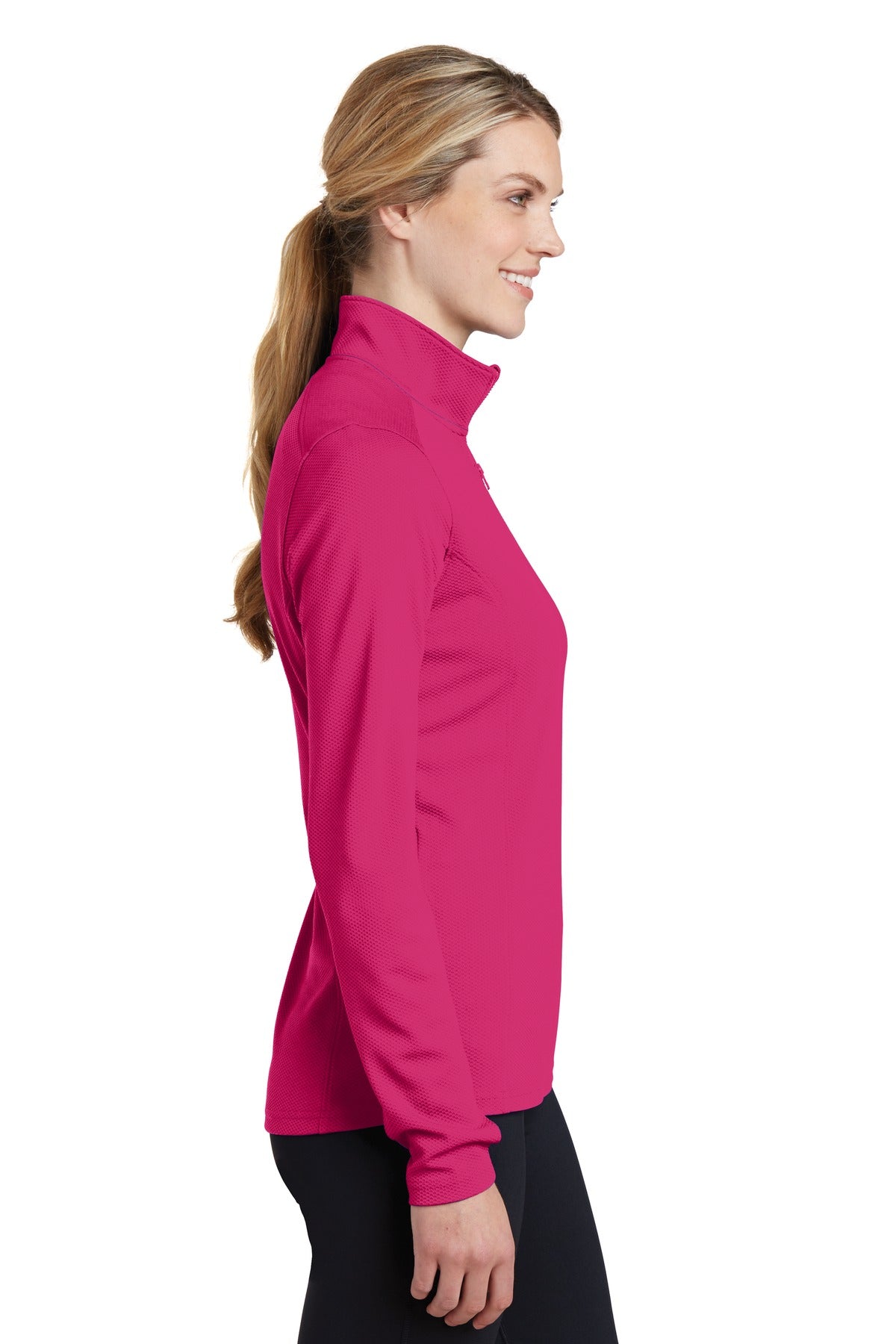 Pink Raspberry Sport-Tek Women's Sport-Wick Textured 1/4-Zip Pullover. LST860