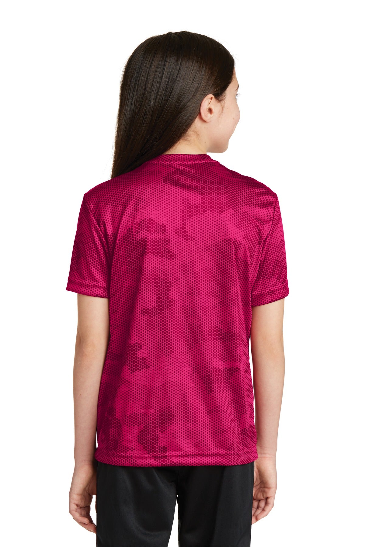 Pink Raspberry Sport-Tek Youth CamoHex Tee. YST370