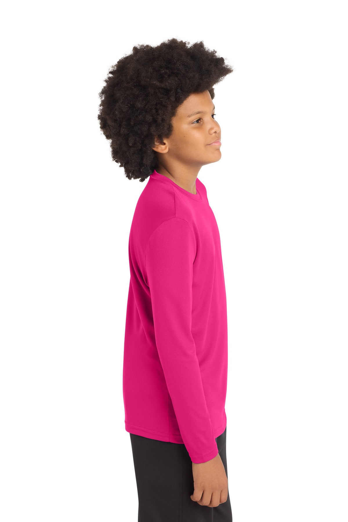 Pink Raspberry Sport-Tek Youth Long Sleeve PosiCharge Competitor Tee. YST350LS