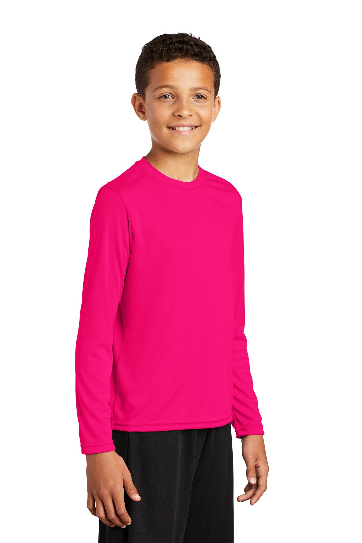 Pink Raspberry Sport-Tek Youth Long Sleeve PosiCharge Competitor Tee. YST350LS