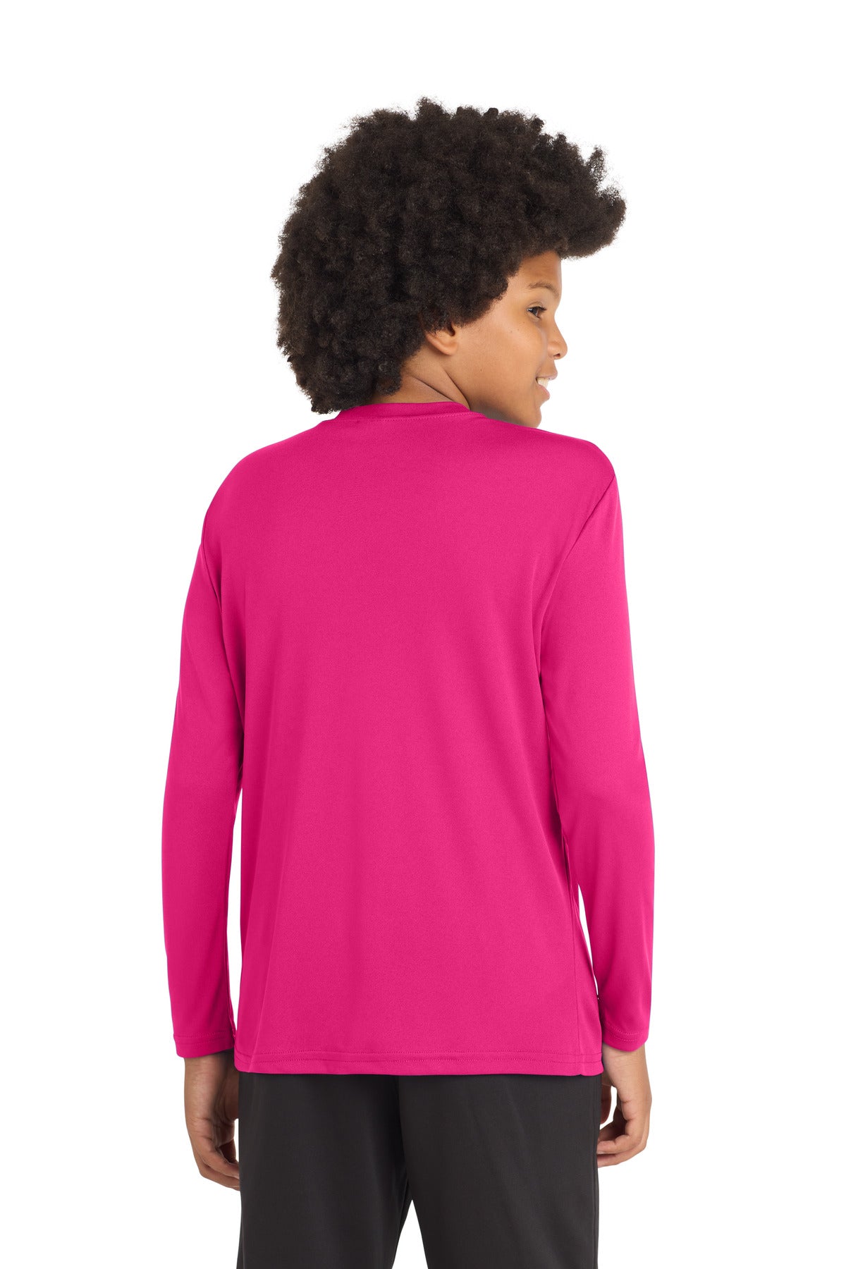 Pink Raspberry Sport-Tek Youth Long Sleeve PosiCharge Competitor Tee. YST350LS