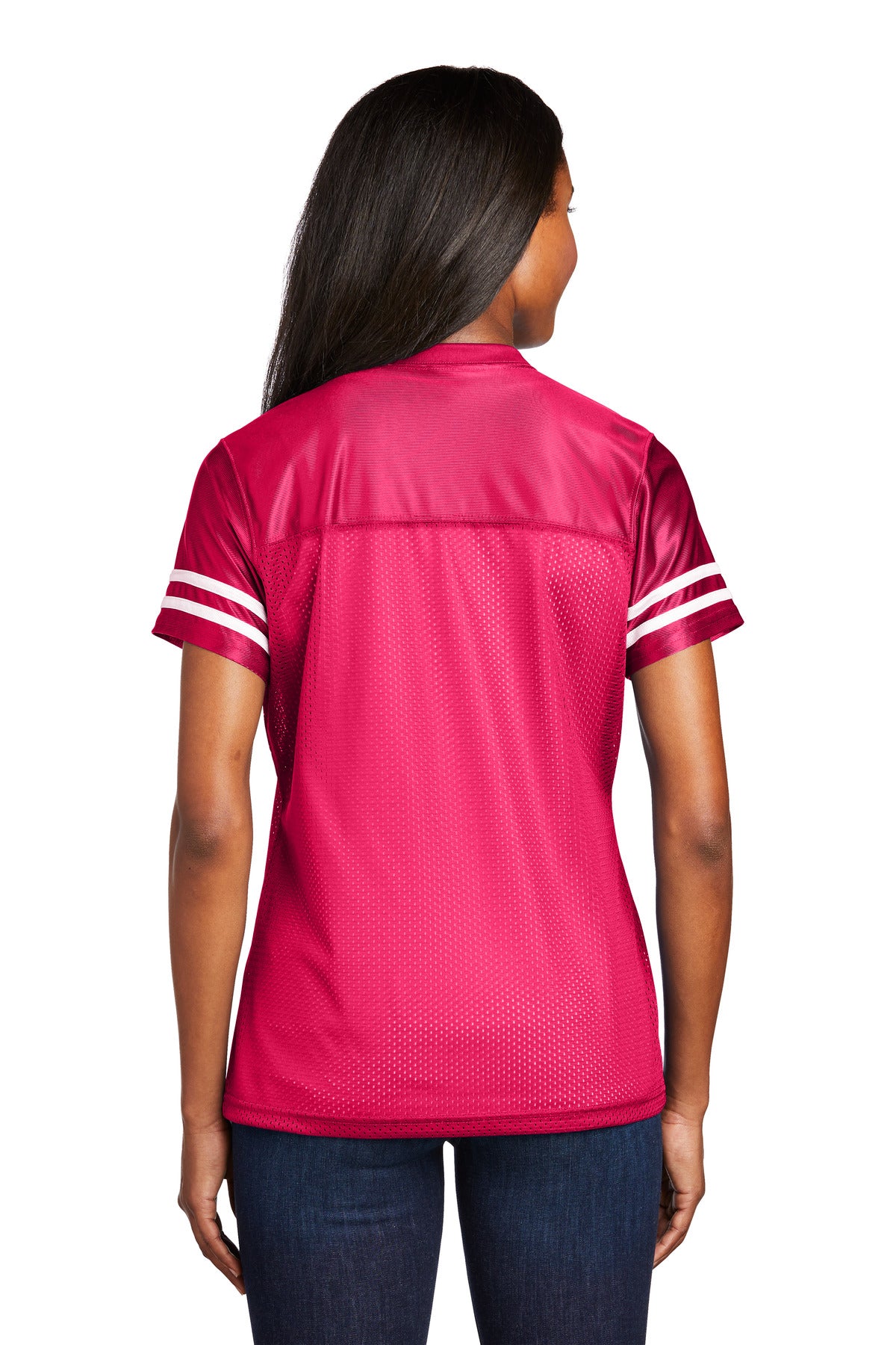 Pink Rasp/Wht Sport-Tek Women's PosiCharge Replica Jersey. LST307