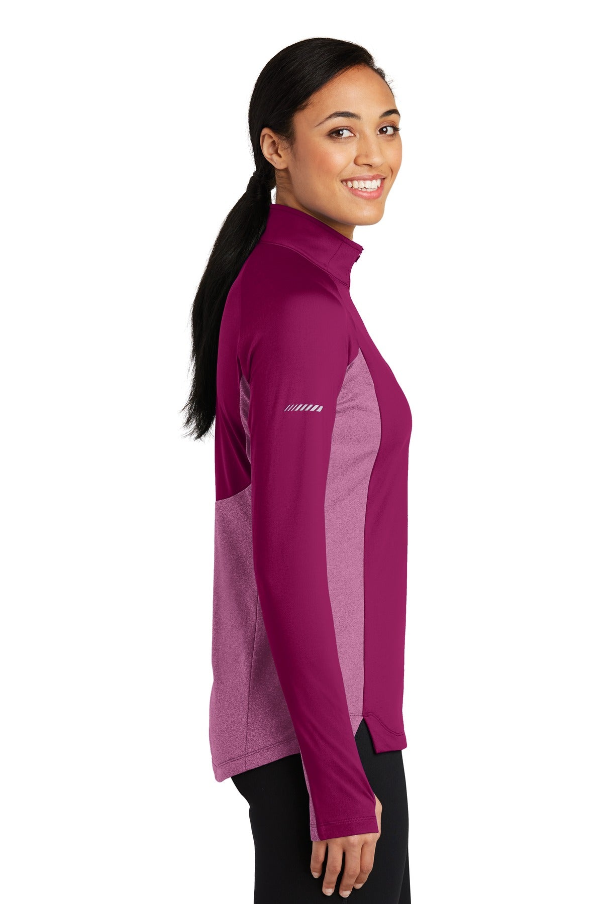Pink Rush/PkRH Sport-Tek Women's Sport-Wick Stretch Contrast 1/4-Zip Pullover. LST854