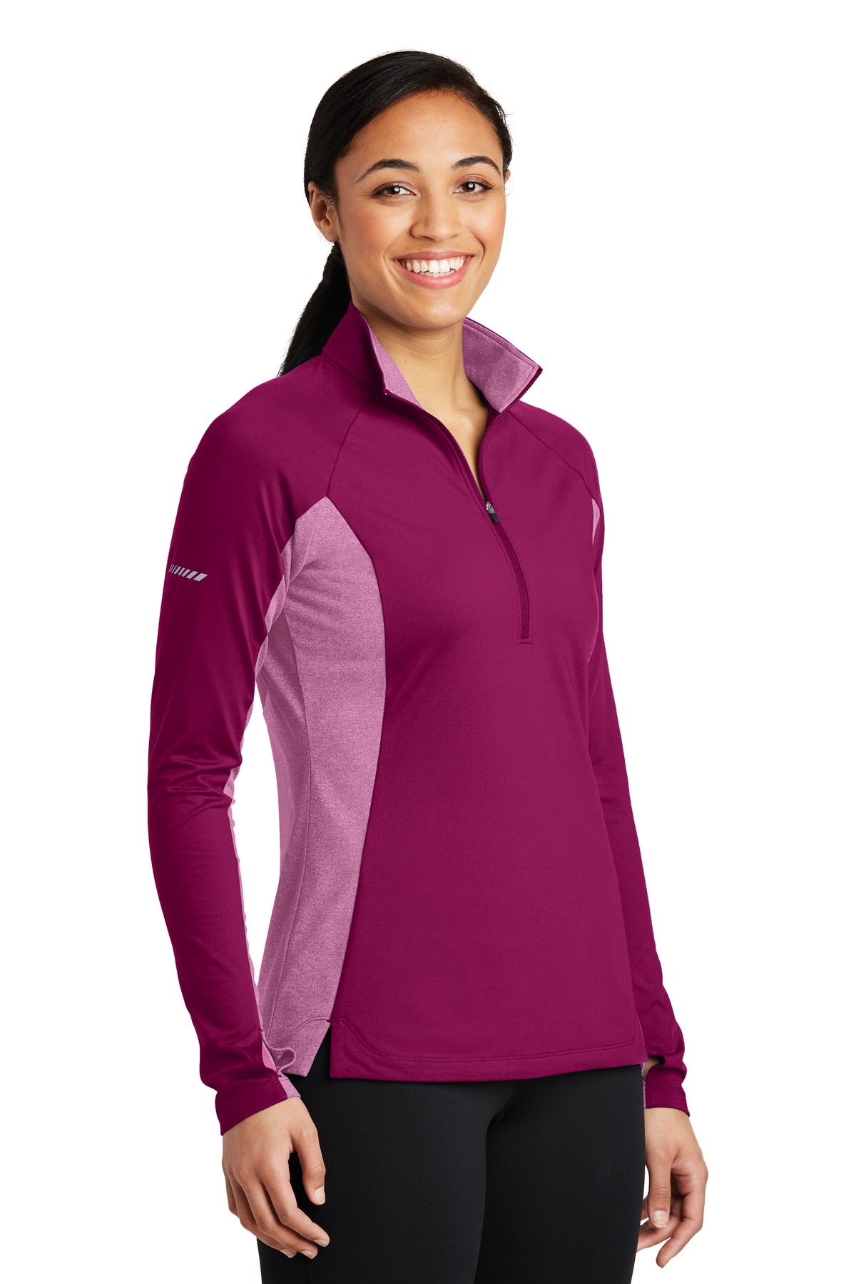 Pink Rush/PkRH Sport-Tek Women's Sport-Wick Stretch Contrast 1/4-Zip Pullover. LST854