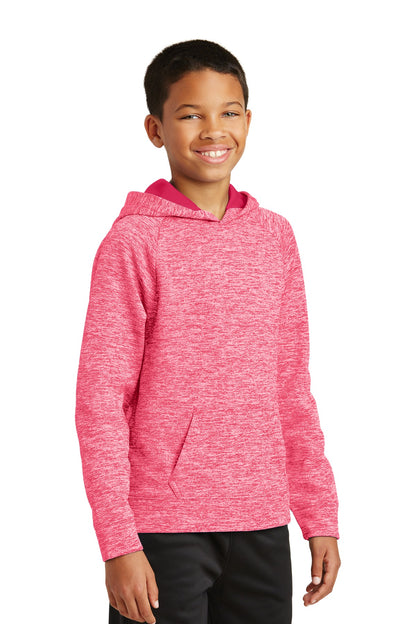 Power Pink Ele Sport-Tek Youth PosiCharge Electric Heather Fleece Hooded Pullover. YST225