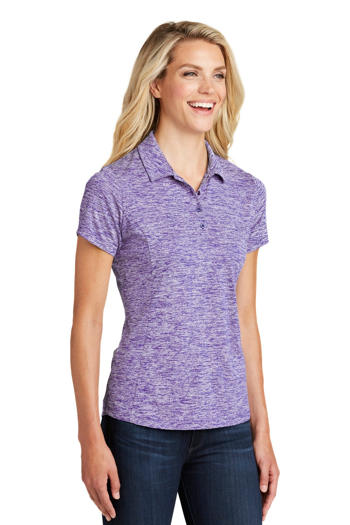 Purple Electrc Sport-Tek Women's PosiCharge Electric Heather Polo. LST590