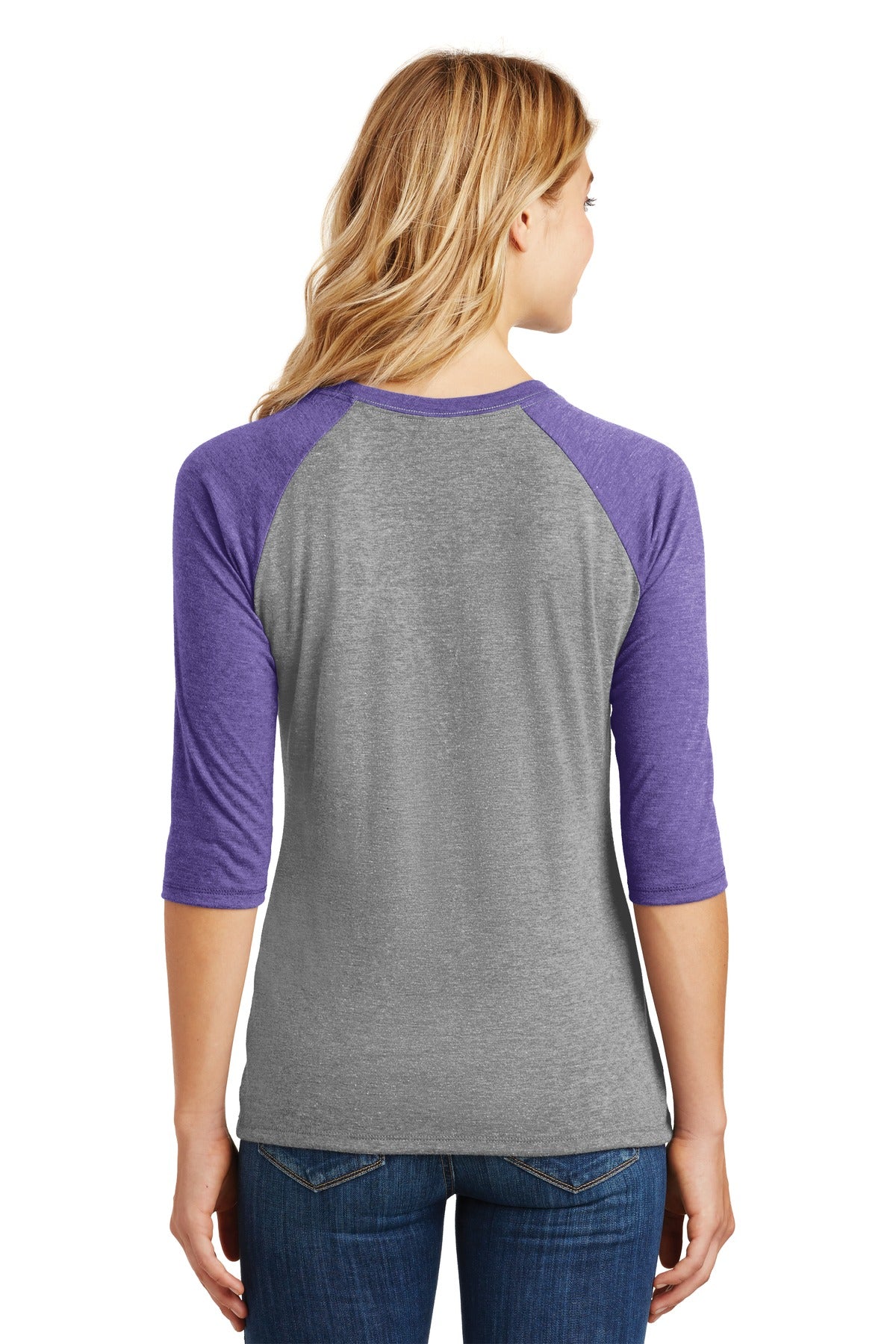 Purple Fr/Gy F District Women's Perfect Tri 3/4-Sleeve Raglan. DM136L