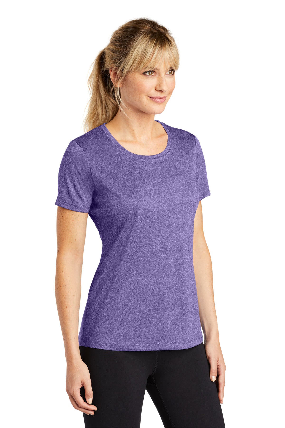 Purple Hthr Sport-Tek Women's Heather Contender Scoop Neck Tee. LST360