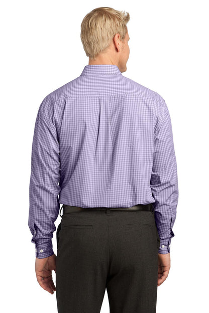 Purple Port Authority Plaid Pattern Easy Care Shirt. S639