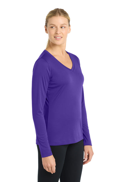 Purple Sport-Tek Women's Long Sleeve PosiCharge Competitor V-Neck Tee. LST353LS