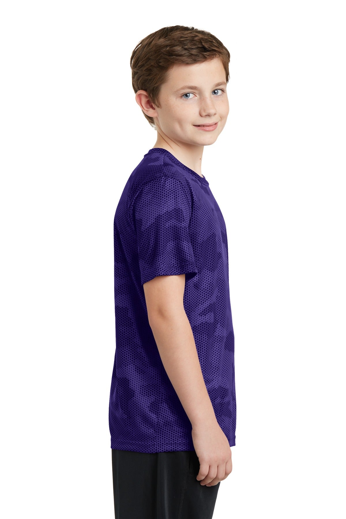 Purple Sport-Tek Youth CamoHex Tee. YST370