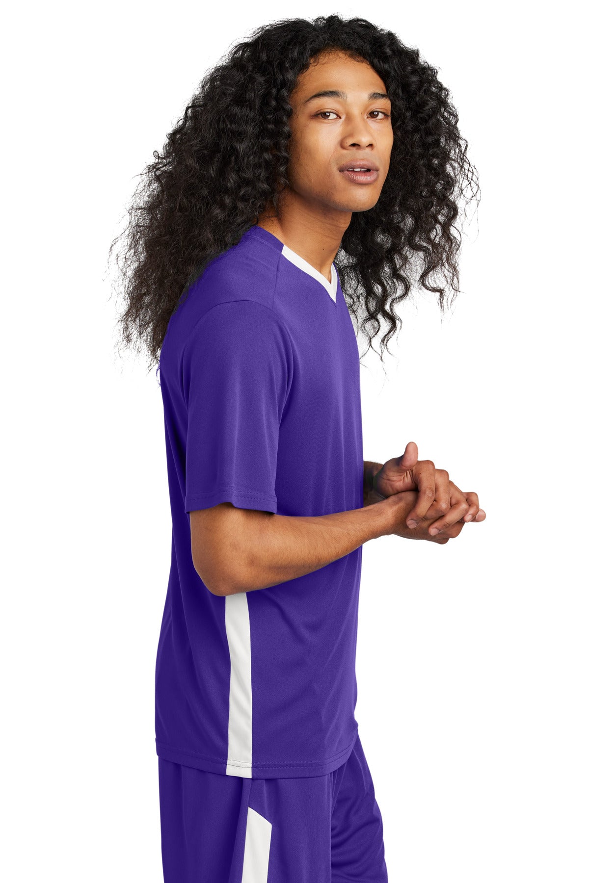Purple/Wh Sport-Tek Competitor United V-Neck ST101