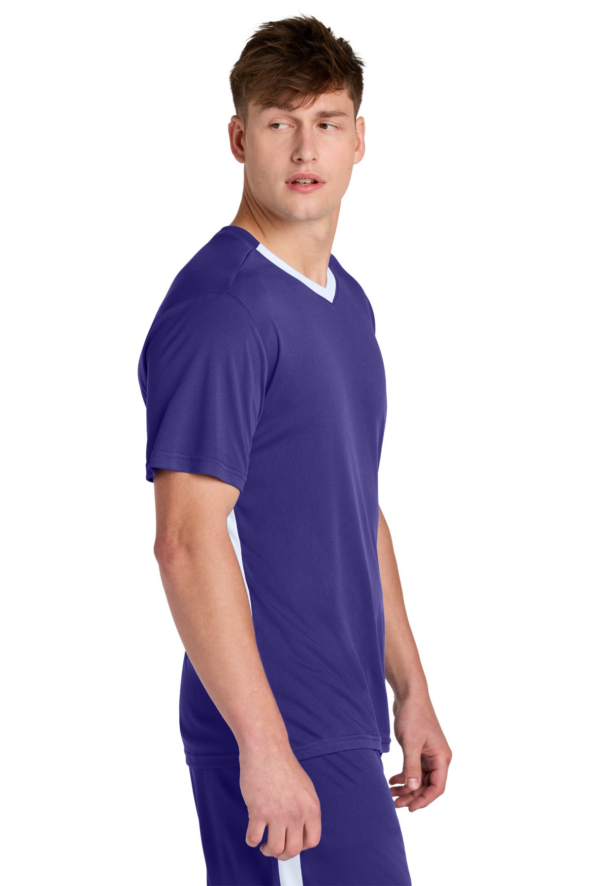 Purple/Wh Sport-Tek Competitor United V-Neck ST101