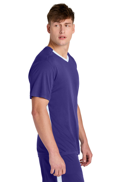 Purple/Wh Sport-Tek Competitor United V-Neck ST101