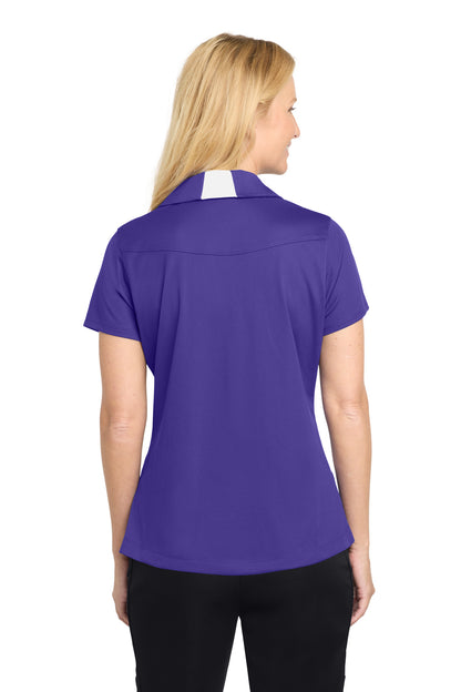 Purple/White Sport-Tek Women's Side Blocked Micropique Sport-Wick Polo. LST655