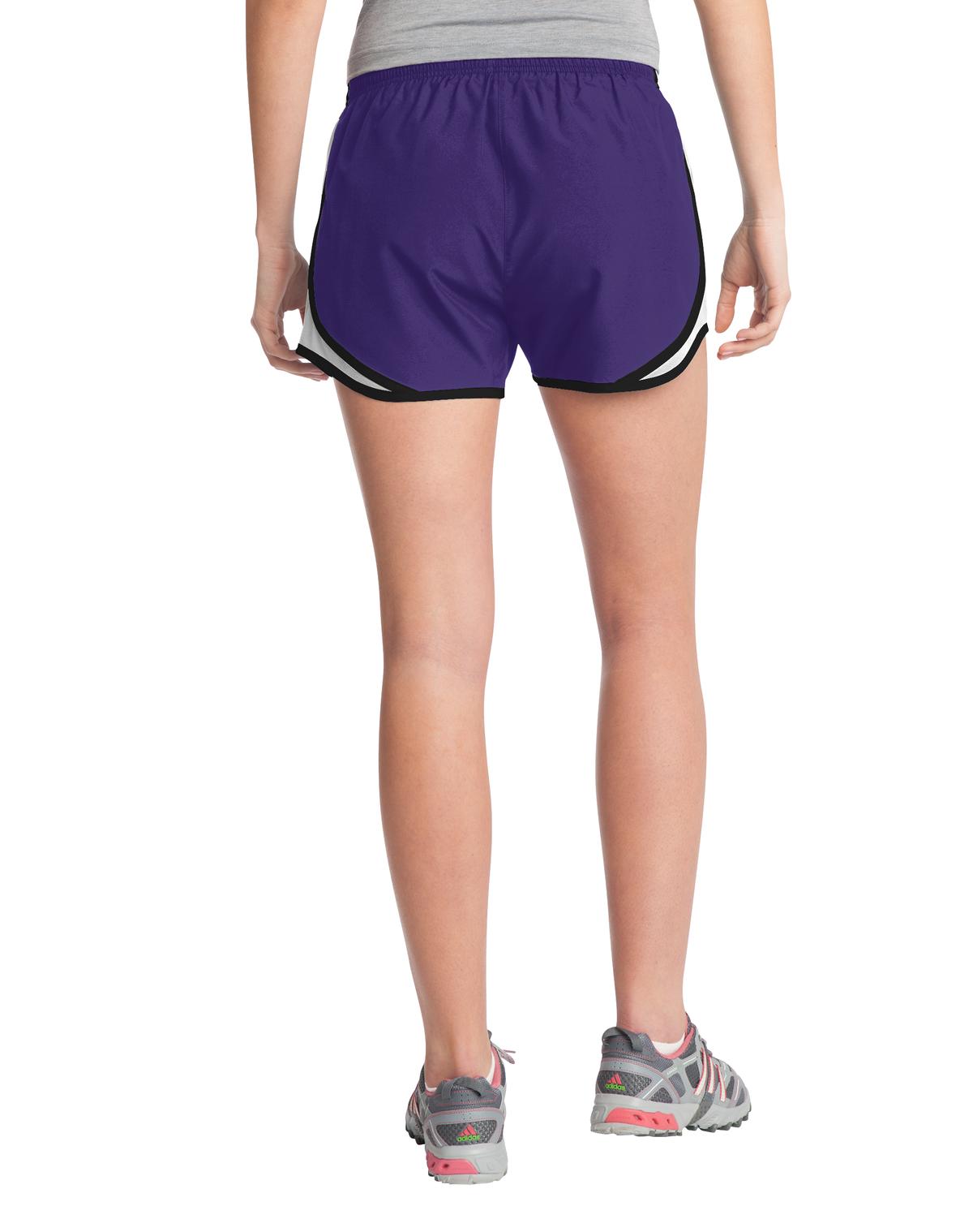 Purple/Wht/Blk Sport-Tek Women's Cadence Short. LST304