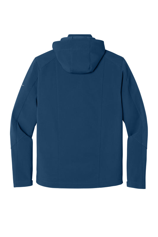 Rear View of Admiral Blue Eddie Bauer Hooded Soft Shell Parka. EB536