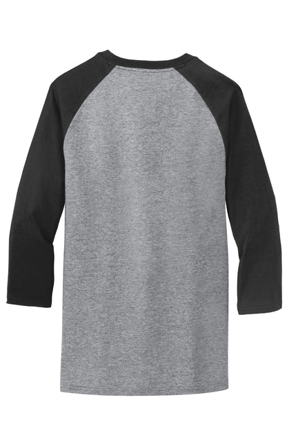 Rear View of AH/Jet Black Port & Company Core Blend 3/4-Sleeve Raglan Tee. PC55RS