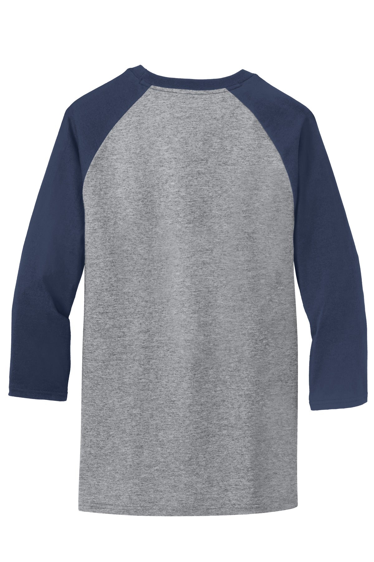 Rear View of AH/Navy Port & Company Core Blend 3/4-Sleeve Raglan Tee. PC55RS
