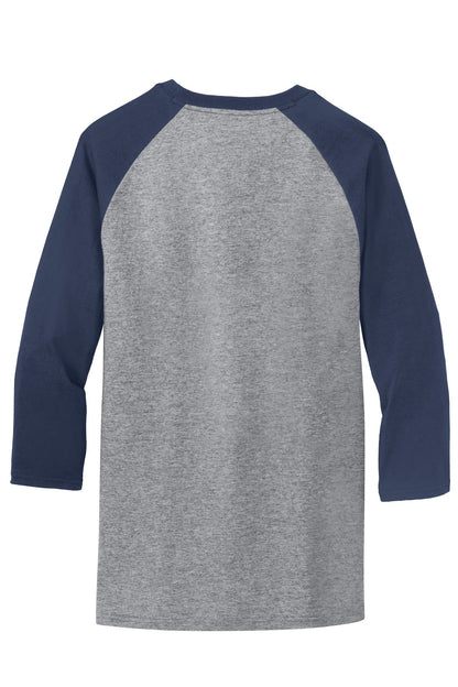 Rear View of AH/Navy Port & Company Core Blend 3/4-Sleeve Raglan Tee. PC55RS