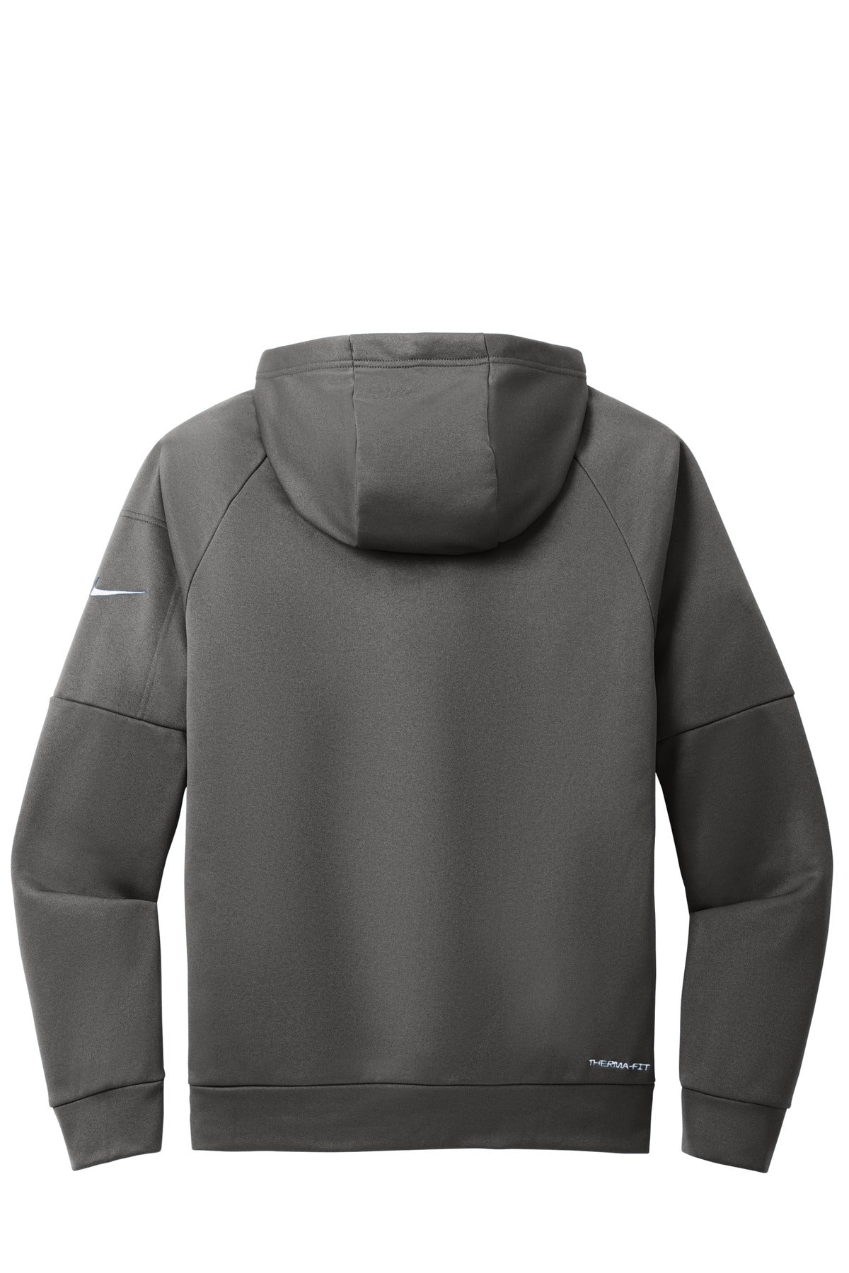 Rear View of Anthracite Nike Therma-FIT Pocket Full-Zip Fleece Hoodie NKFD9859