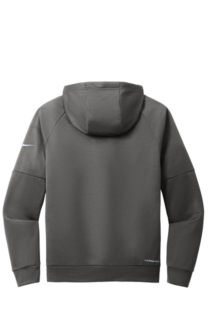 Rear View of Anthracite Nike Therma-FIT Pocket Full-Zip Fleece Hoodie NKFD9859