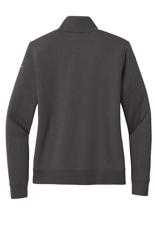 Rear View of Anthracite Nike Women's Club Fleece Sleeve Swoosh 1/2-Zip NKDX6720