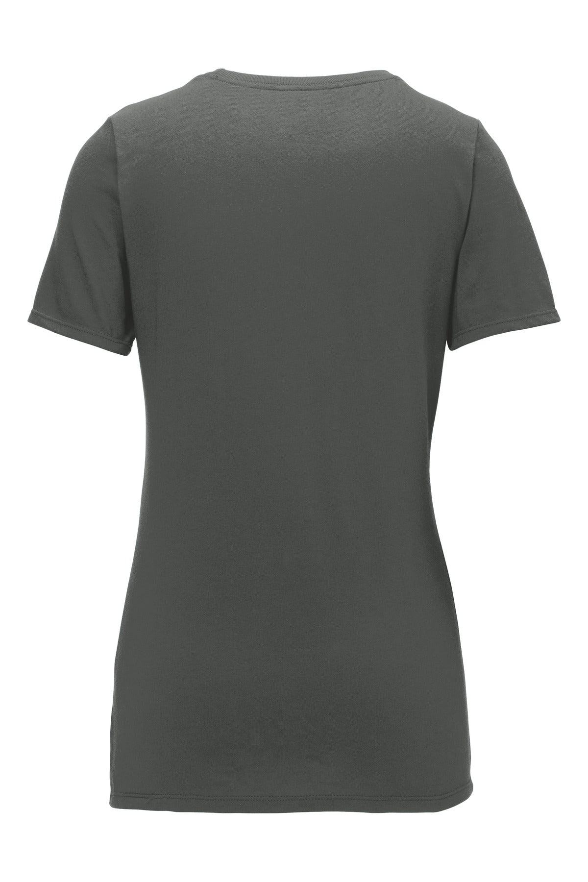 Rear View of Anthracite Nike Women's Dri-FIT Cotton/Poly Scoop Neck Tee. NKBQ5234