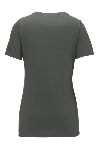 Rear View of Anthracite Nike Women's Dri-FIT Cotton/Poly Scoop Neck Tee. NKBQ5234