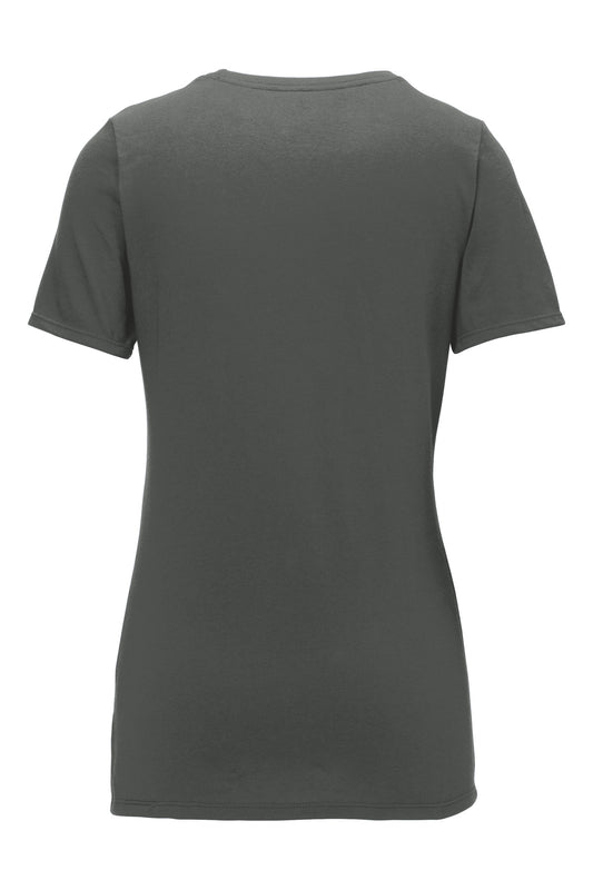 Rear View of Anthracite Nike Women's Dri-FIT Cotton/Poly Scoop Neck Tee. NKBQ5234