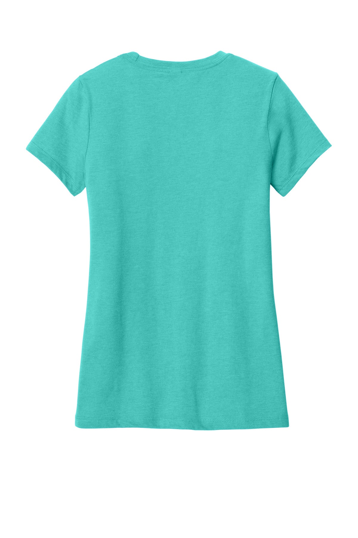 Rear View of AquaHthr District Women's Perfect Blend CVC Tee. DM108L