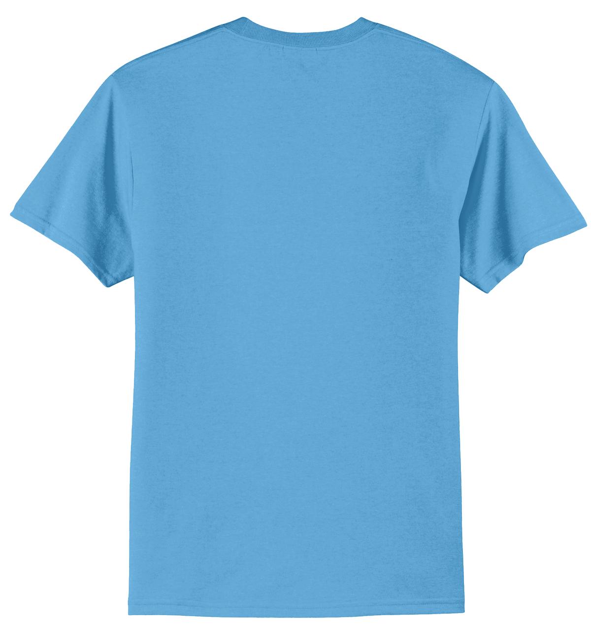 Rear View of Aquatic Blue Port & Company Tall Core Blend Tee. PC55T