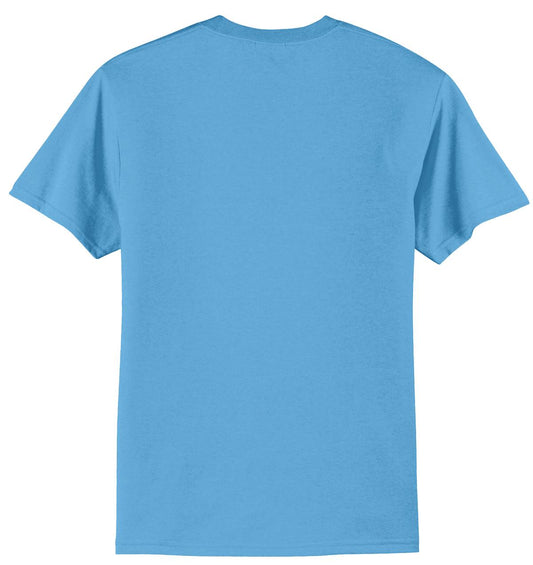 Rear View of Aquatic Blue Port & Company Tall Core Blend Tee. PC55T