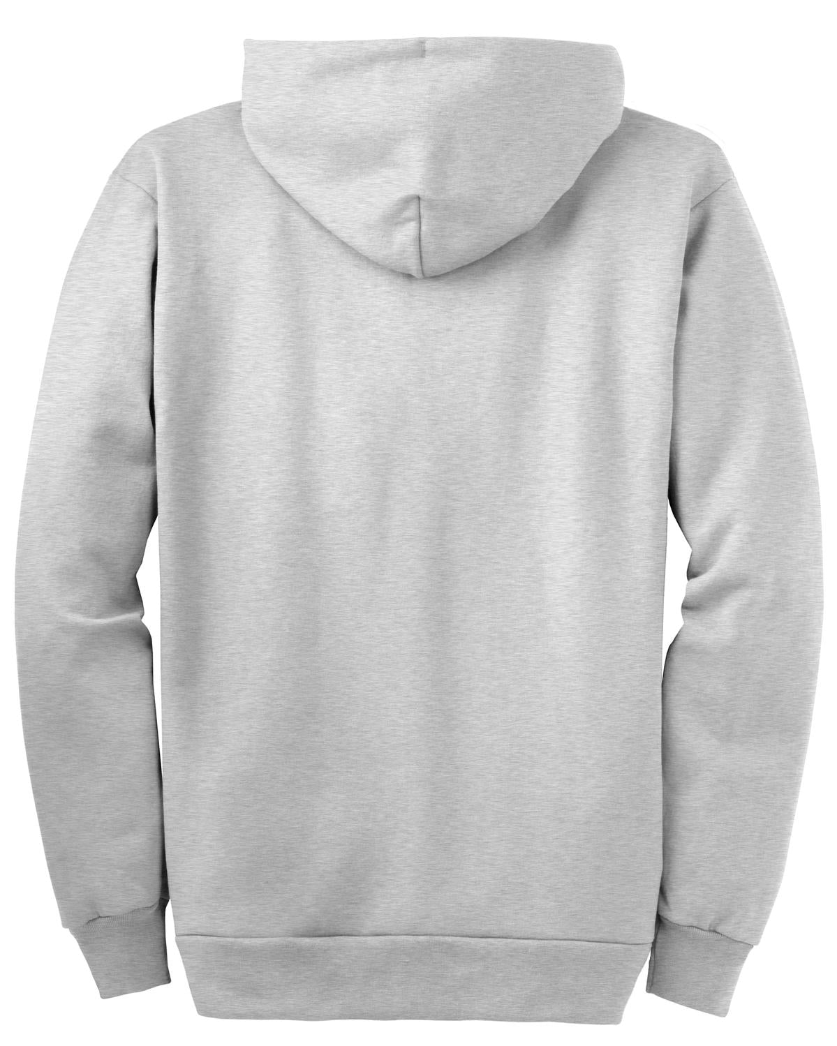 Rear View of Ash Port & Company Essential Fleece Full-Zip Hooded Sweatshirt. PC90ZH
