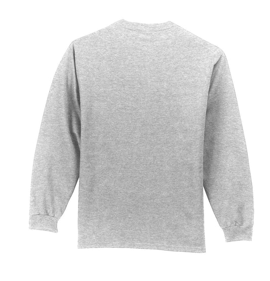 Rear View of Ash Port & Company Tall Long Sleeve Essential Pocket Tee. PC61LSPT