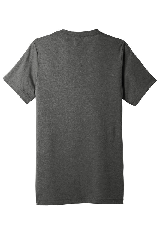 Rear View of Athl Grey TB BELLA+CANVAS Unisex Triblend Short Sleeve V-Neck Te. BC3415