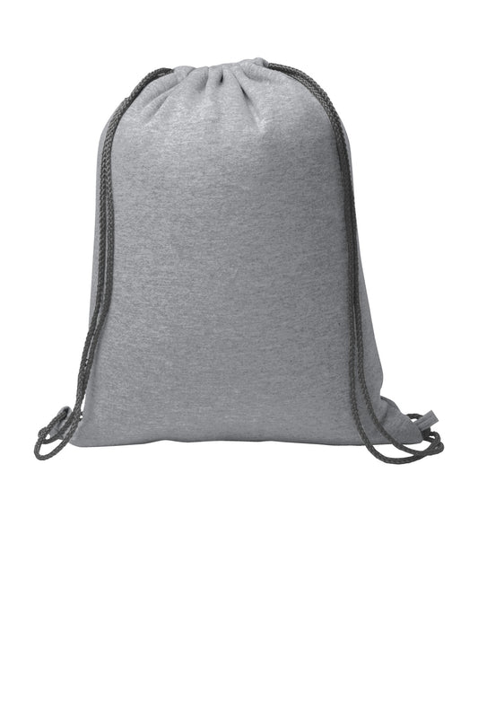 Rear View of Athletic Hthr Port & Company Core Fleece Sweatshirt Cinch Pack. BG614