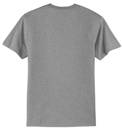 Rear View of Athletic Hthr Port & Company Tall Core Blend Tee. PC55T