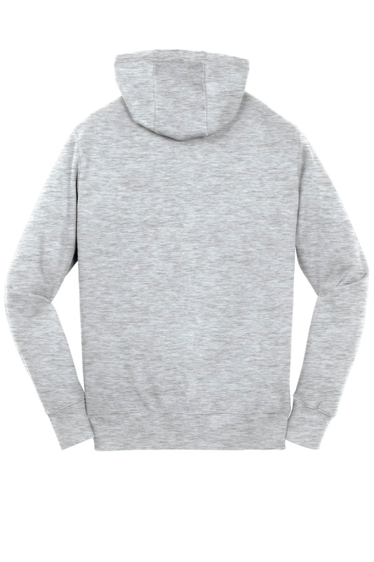 Rear View of Athletic Hthr Sport-Tek Full-Zip Hooded Sweatshirt. ST258