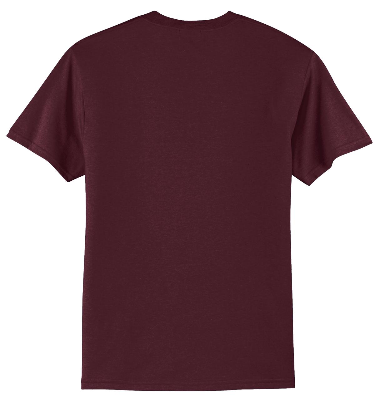 Rear View of Athletic Marn Port & Company Tall Core Blend Tee. PC55T