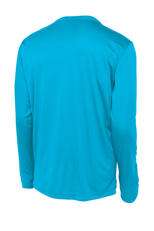 Rear View of Atomic Blue Sport-Tek Youth Long Sleeve PosiCharge Competitor Tee. YST350LS