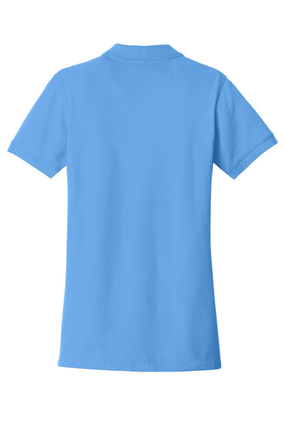 Rear View of Azure Blue Port Authority Women's EZCotton Polo. LK8000