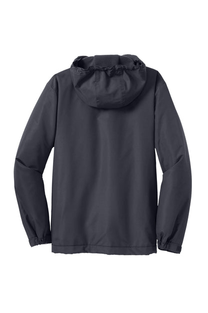 Rear View of Batlshp Grey Port Authority Hooded Charger Jacket. J327