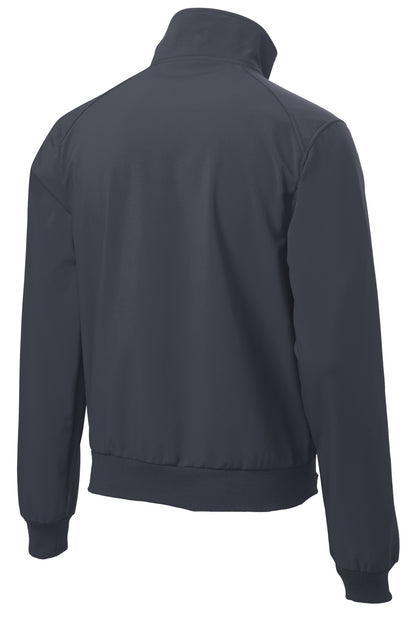 Rear View of Battleship Gry Port Authority Soft Shell Bomber Jacket. J337